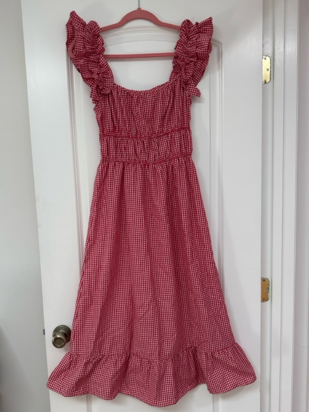 Sim & Sam Red Gingham Ruffle Strap Dress Sz S